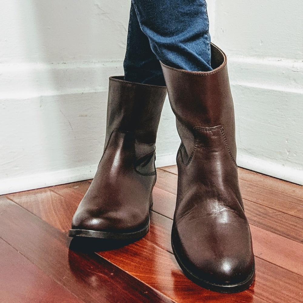 Frye Melissa Button Zip Short Redwood Brown Boot 7 - Picture 3 of 7